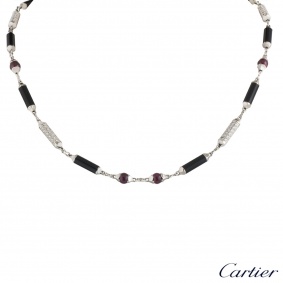 Cartier White Gold Diamond, Onyx & Ruby Le Baiser Du Dragon Necklace